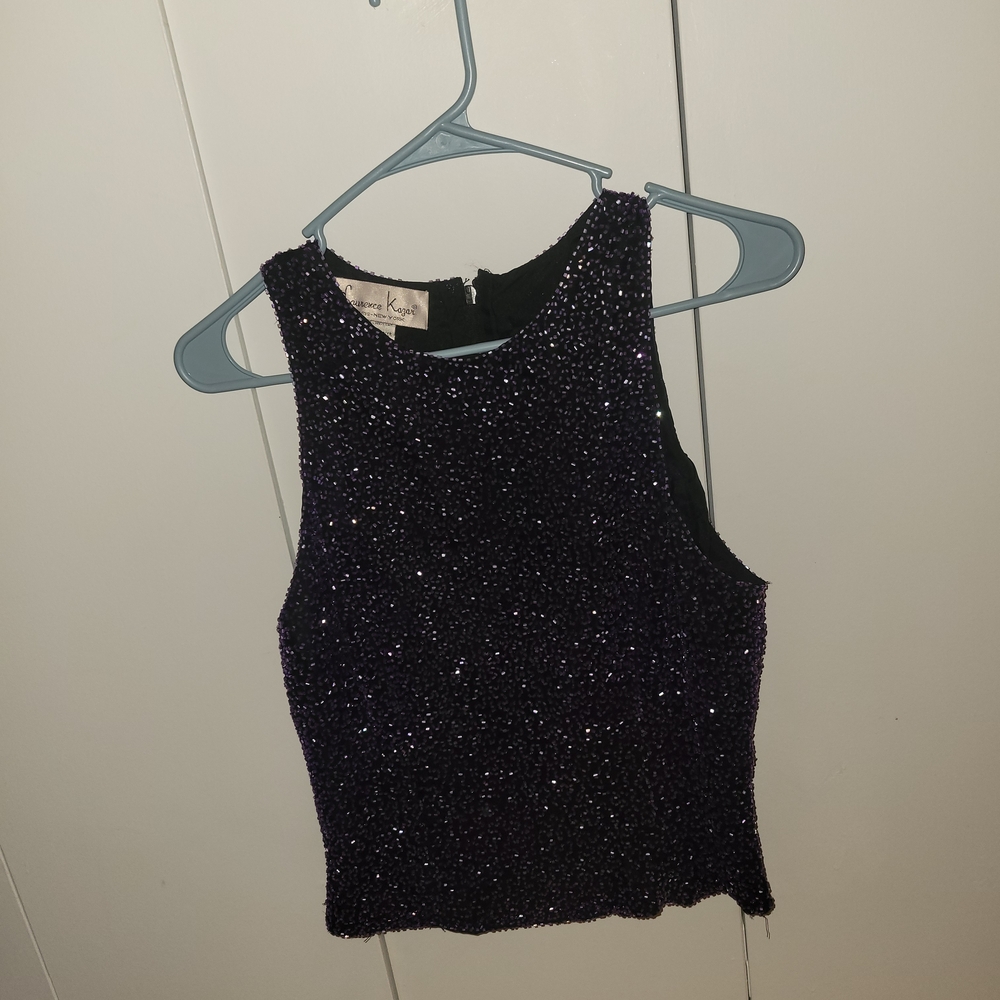 Laurence Kazar Sparkling Black and Purple Tank Top Size L